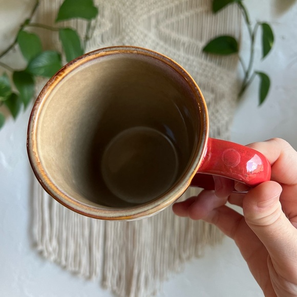 Cottagecore Owl Mug 🦉 Red & Tan Ceramic Coffee Cup by Elite Couture 🌿 Boho Cozy - Picture 5 of 8